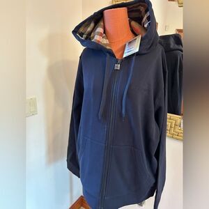 Men’s Burberry hove classic check embroidery cotton, zip front hoodie size large
